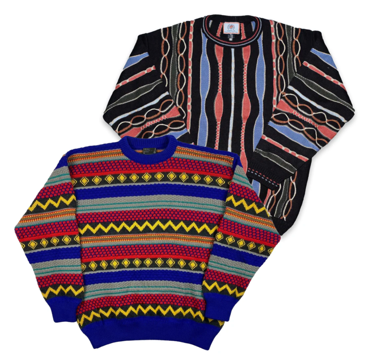 Pré-encomenda de 40 camisolas estilo Coogi vintage – padrões coloridos para revendedores United Vintage