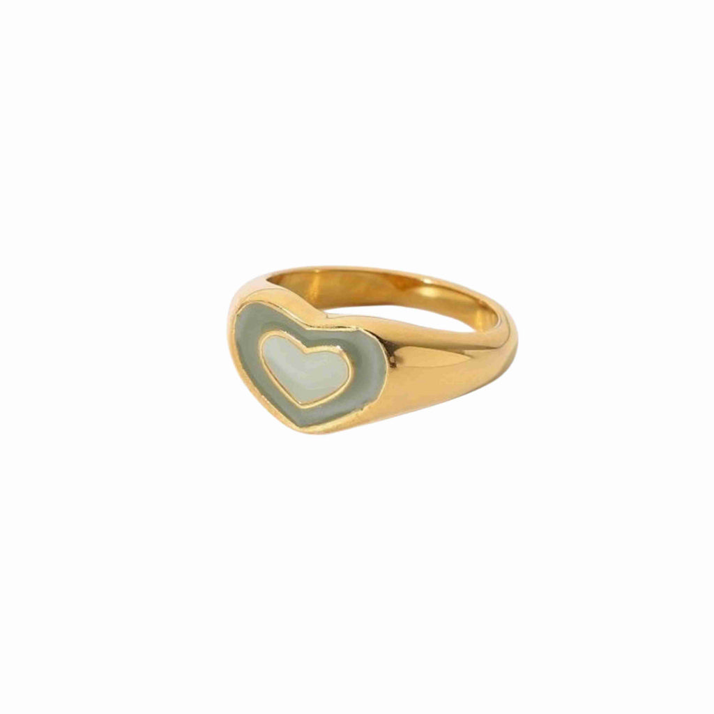 Gold Green Heart Ring